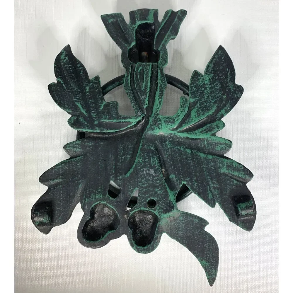 Cast Iron Towel Ring Acorns Oak Leaves Green Black Rustic Cabin Core Vintage